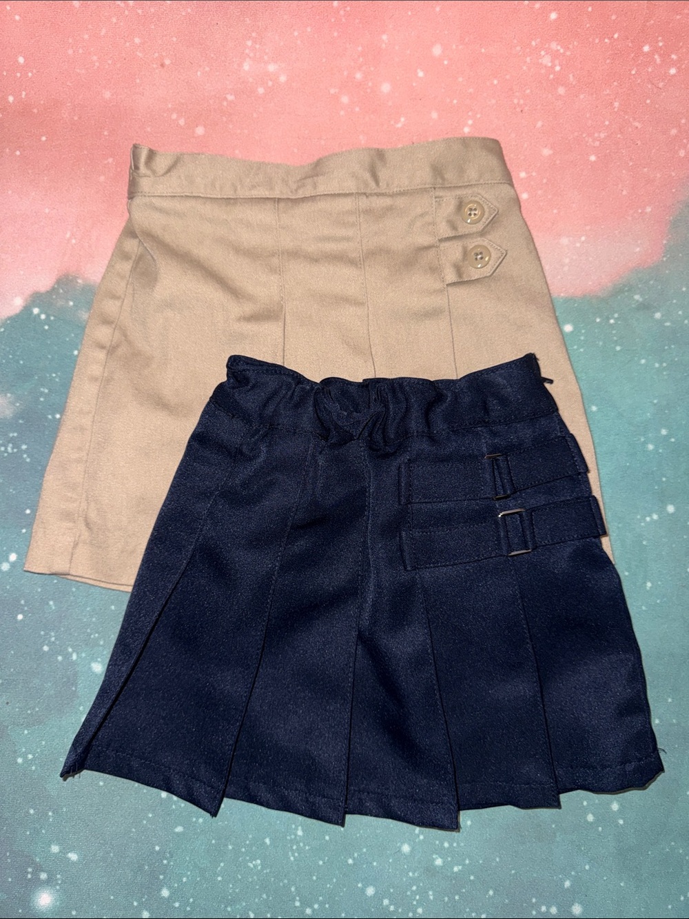Girls school uniform Beige Button Detail Mini Skirt + Navy Pleated Mini Skirt 4t